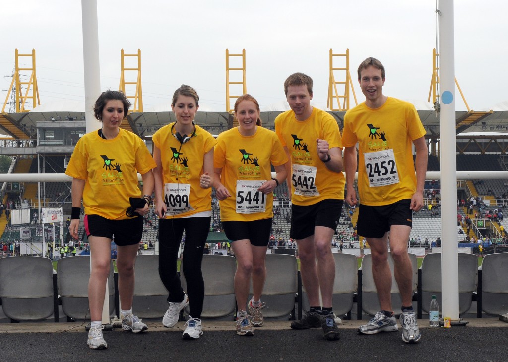 Five salve runners preparing to do the sheffield half marathon